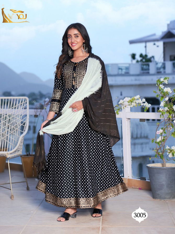 V4you Anupama Wholesale Printed Anarkali Kurti With Dupatta